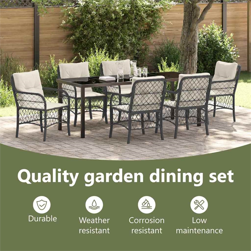 vidaXL Garden Dining Set 7 pcs Black Poly Rattan