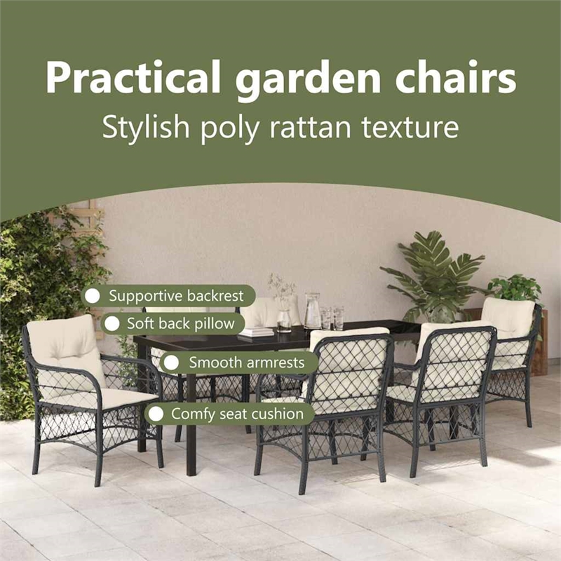 vidaXL Garden Dining Set 7 pcs Black Poly Rattan