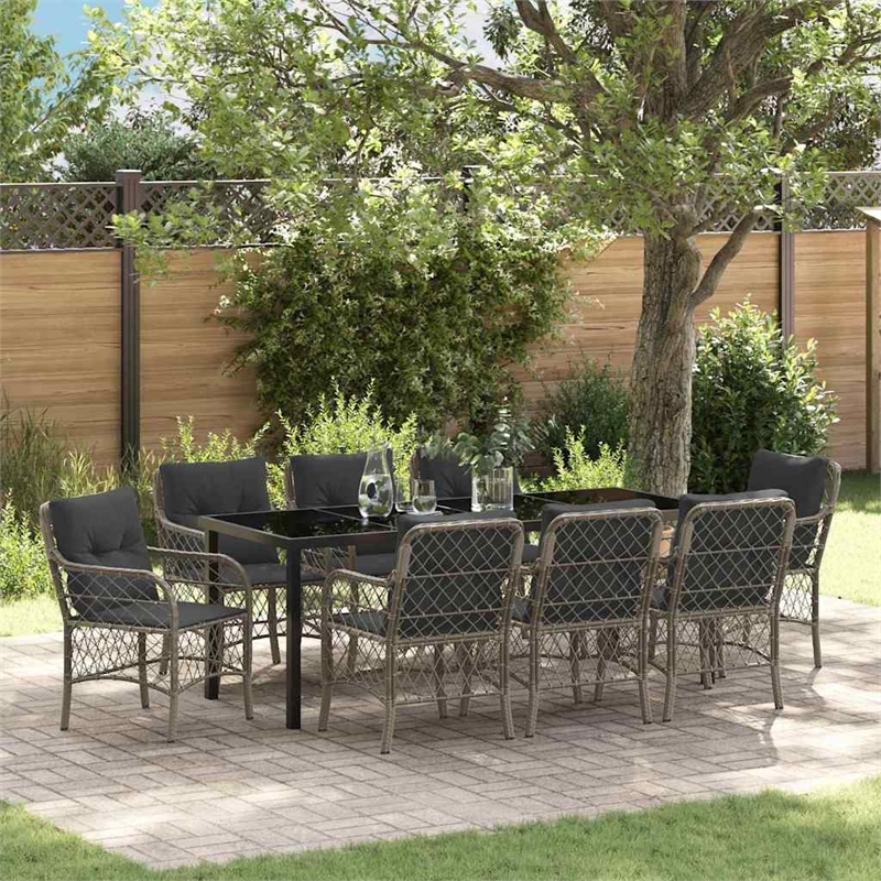 vidaXL Garden Dining Set 9 pcs Grey Poly Rattan