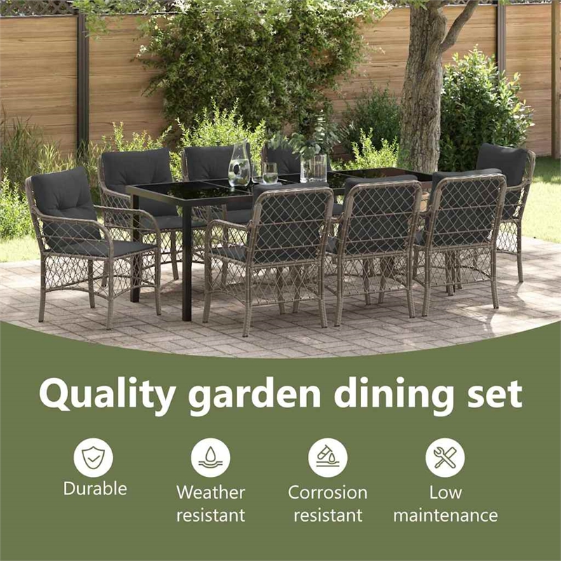 vidaXL Garden Dining Set 9 pcs Grey Poly Rattan