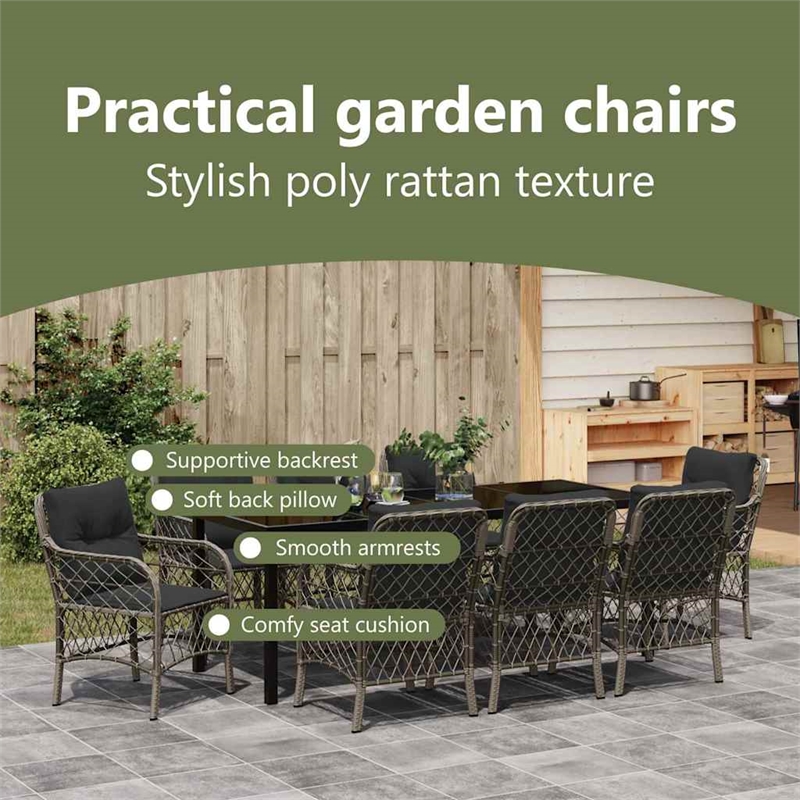 vidaXL Garden Dining Set 9 pcs Grey Poly Rattan