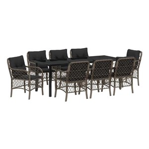 vidaXL Garden Dining Set 9 pcs Grey Poly Rattan