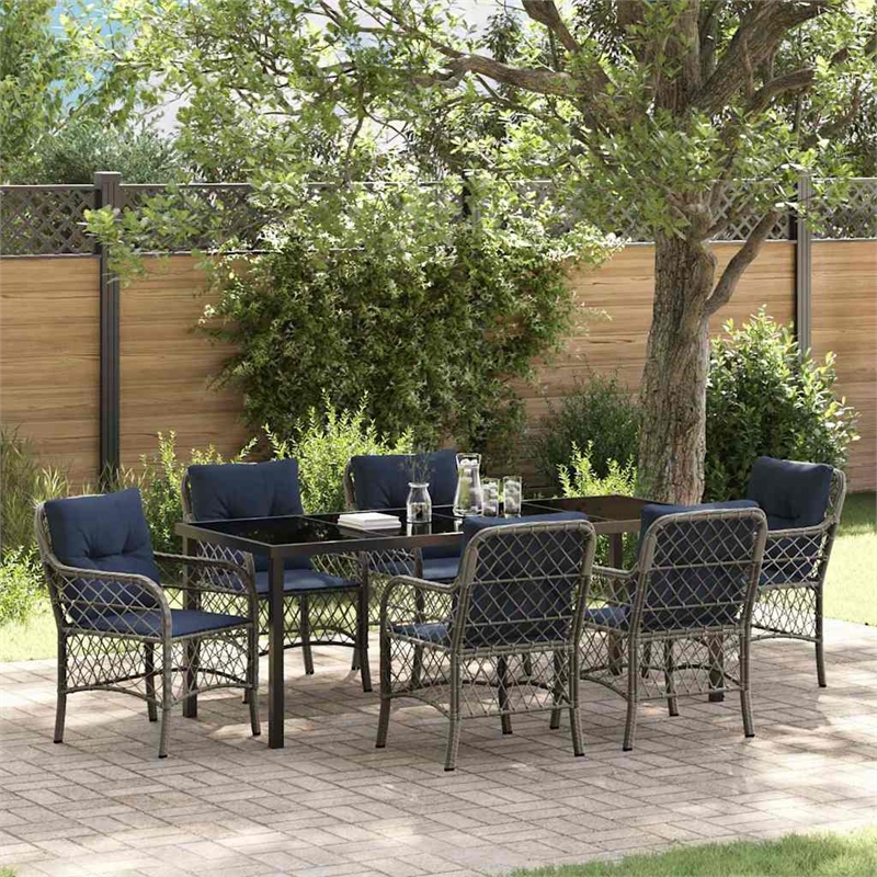 vidaXL Garden Dining Set 7 pcs Grey and Black Rattan