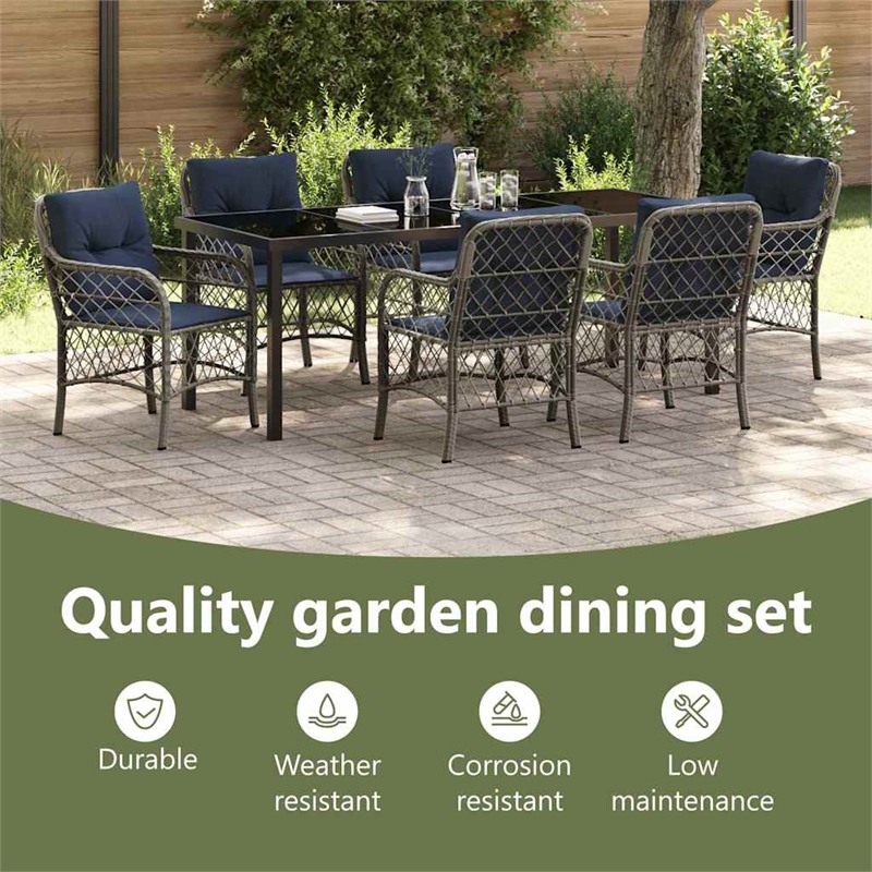 vidaXL Garden Dining Set 7 pcs Grey and Black Rattan