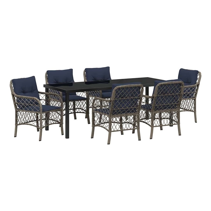 vidaXL Garden Dining Set 7 pcs Grey and Black Rattan
