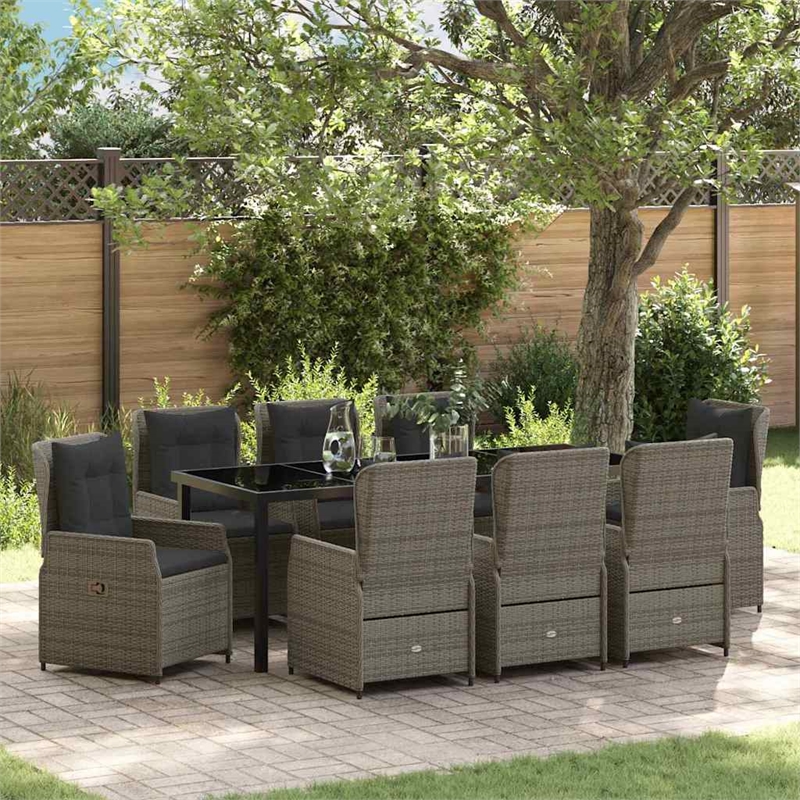 vidaXL Garden Dining Set 9 pcs Grey Poly Rattan