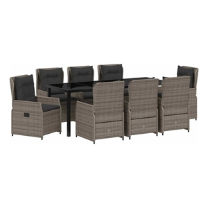 vidaXL Garden Dining Set 9 pcs Grey Poly Rattan