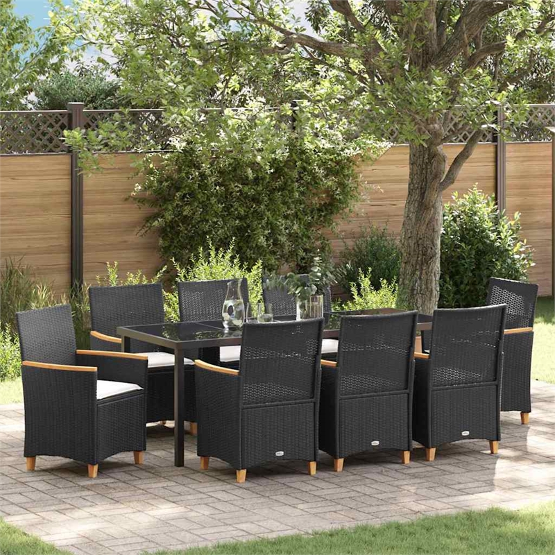 vidaXL Garden Dining Set 9 pcs Black Poly Rattan