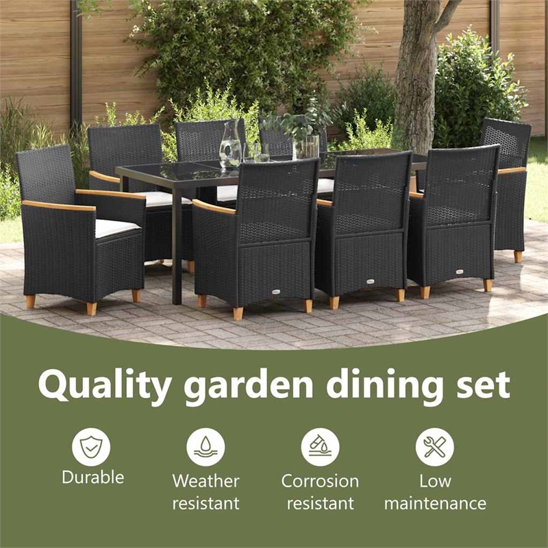 vidaXL Garden Dining Set 9 pcs Black Poly Rattan