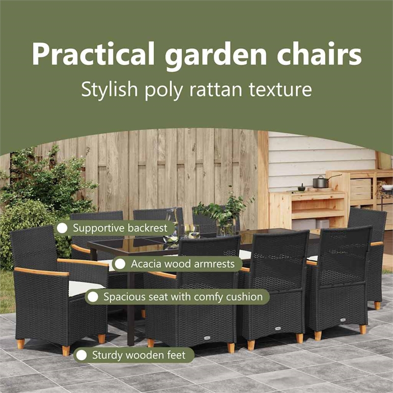 vidaXL Garden Dining Set 9 pcs Black Poly Rattan