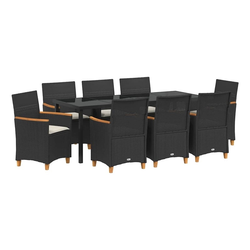 vidaXL Garden Dining Set 9 pcs Black Poly Rattan