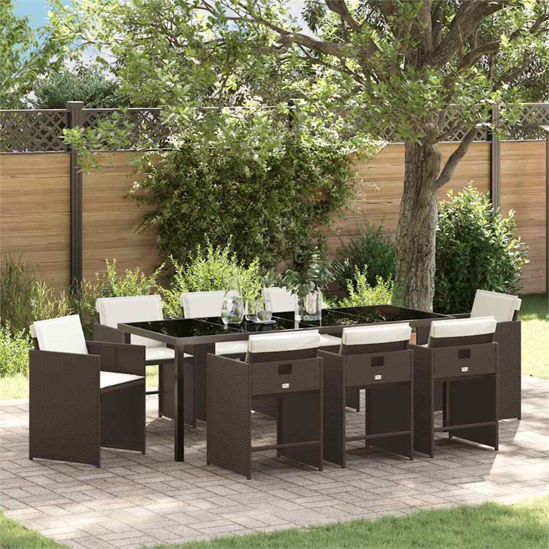 vidaXL Garden Dining Set 9 pcs Brown Poly Rattan