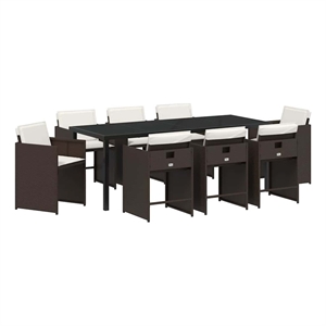 vidaXL Garden Dining Set 9 pcs Brown Poly Rattan
