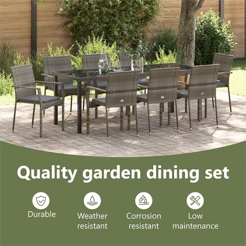 vidaXL Garden Dining Set 9 pcs Grey Poly Rattan