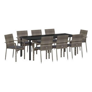 vidaXL Garden Dining Set 9 pcs Grey Poly Rattan