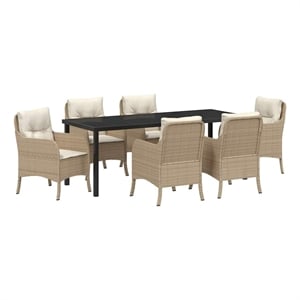 vidaXL Garden Dining Set 7 pcs Beige Poly Rattan