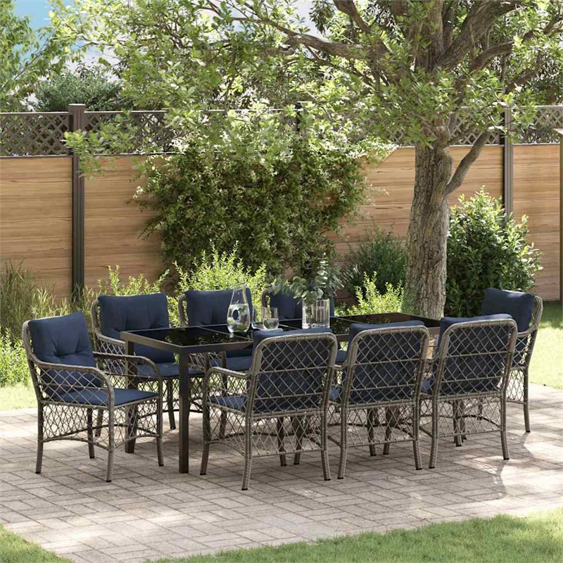 vidaXL Garden Dining Set 9 pcs Grey and Black Rattan