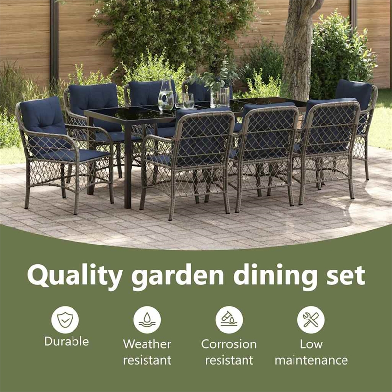 vidaXL Garden Dining Set 9 pcs Grey and Black Rattan