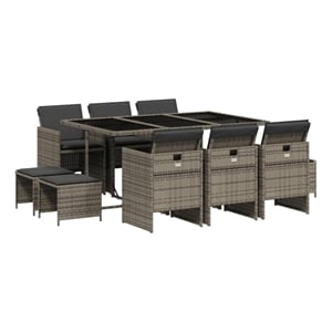 vidaXL 11 Piece Patio Dining Set with Cushions Gray Poly Rattan