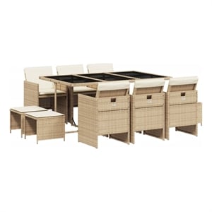 vidaXL 11 Piece Patio Dining Set with Cushions Beige Poly Rattan