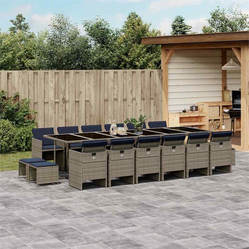 vidaXL 17 Piece Garden Dining Set with Cushions Grey Poly Rattan