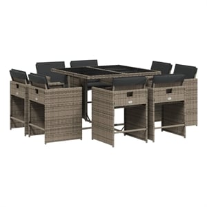 vidaXL 9 Piece Patio Dining Set with Cushions Gray Poly Rattan