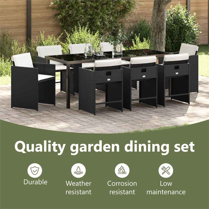 vidaXL Garden Dining Set 9 pcs Black Poly Rattan
