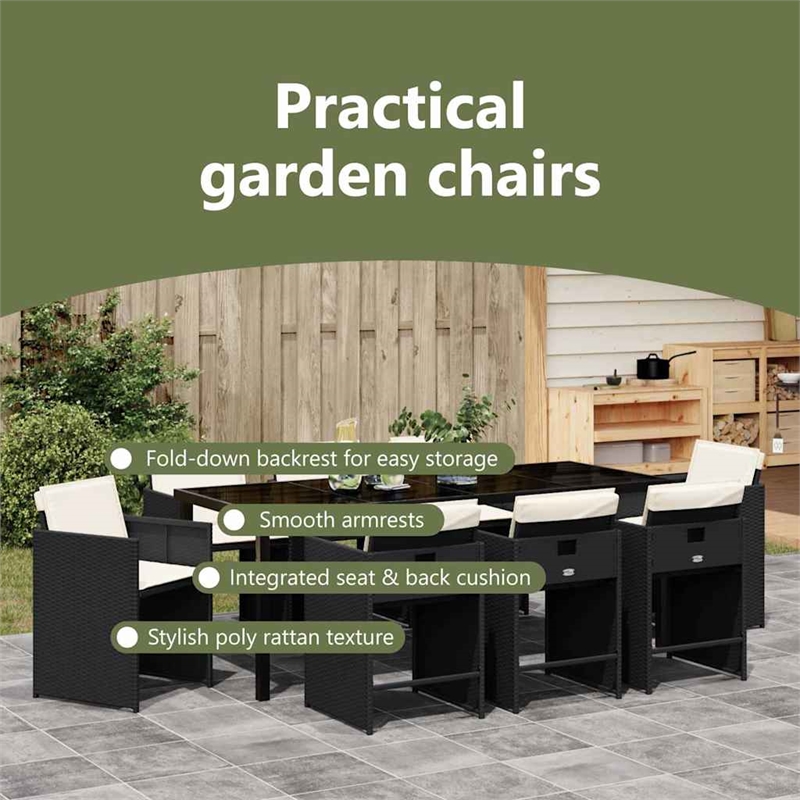 vidaXL Garden Dining Set 9 pcs Black Poly Rattan
