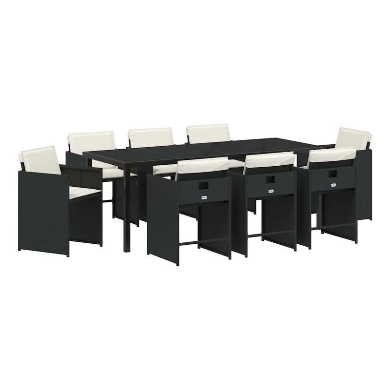 vidaXL Garden Dining Set 9 pcs Black Poly Rattan