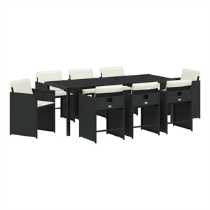 vidaXL Garden Dining Set 9 pcs Black Poly Rattan