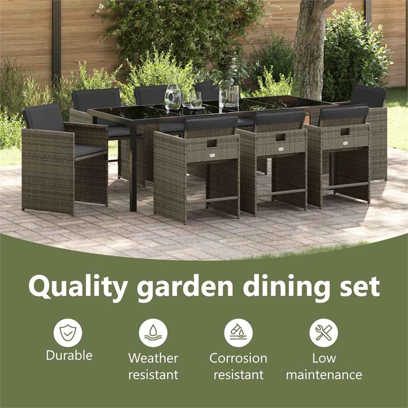 vidaXL Garden Dining Set 9 pcs Grey Poly Rattan