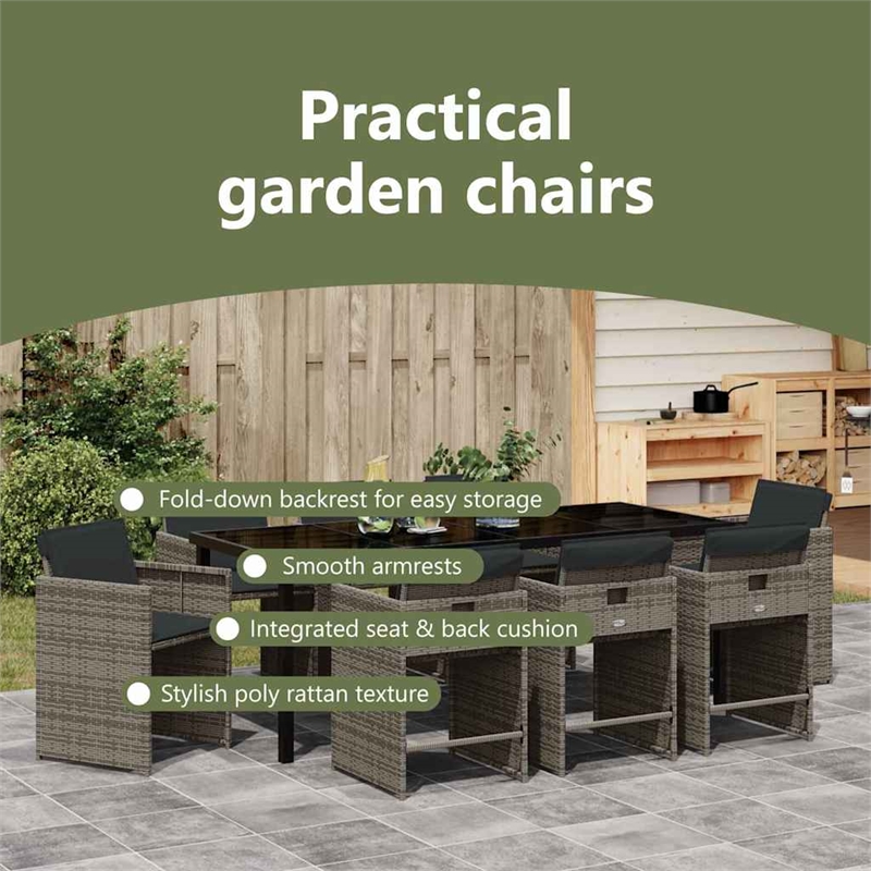 vidaXL Garden Dining Set 9 pcs Grey Poly Rattan