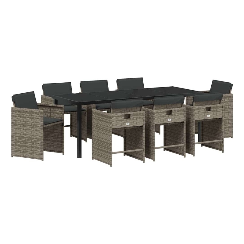 vidaXL Garden Dining Set 9 pcs Grey Poly Rattan