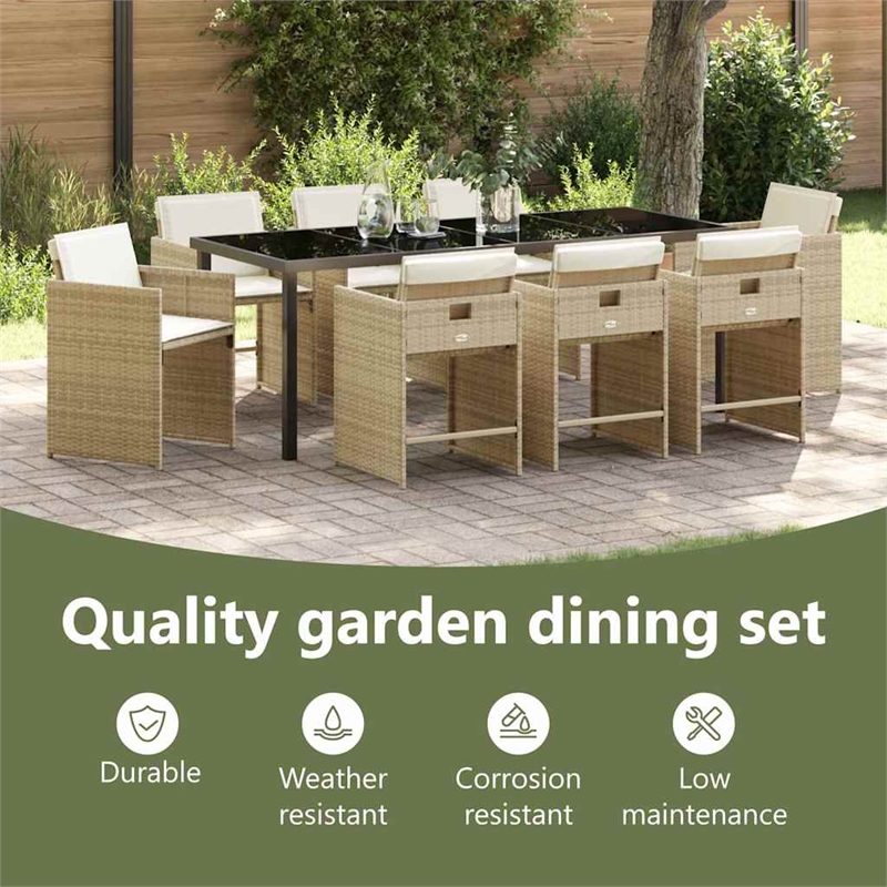 vidaXL Garden Dining Set 9 pcs Beige Poly Rattan