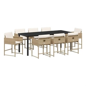 vidaXL Garden Dining Set 9 pcs Beige Poly Rattan