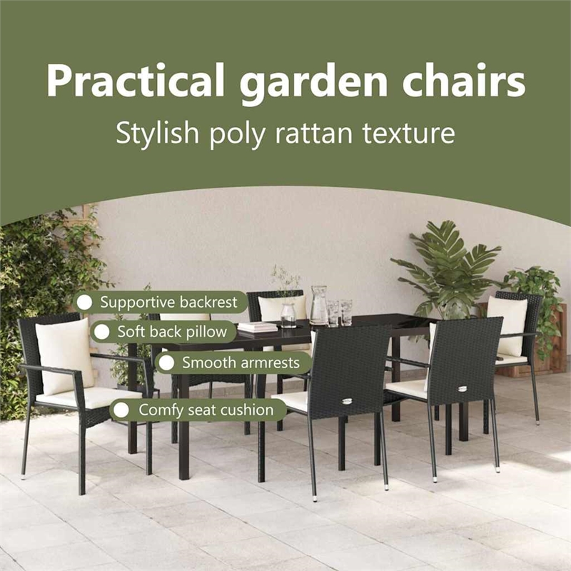 vidaXL Garden Dining Set 7 pcs Black Poly Rattan