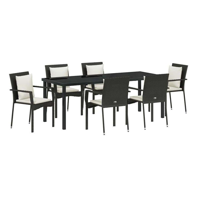 vidaXL Garden Dining Set 7 pcs Black Poly Rattan