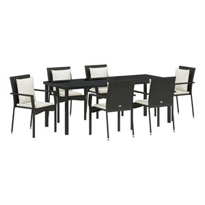 vidaXL Garden Dining Set 7 pcs Black Poly Rattan
