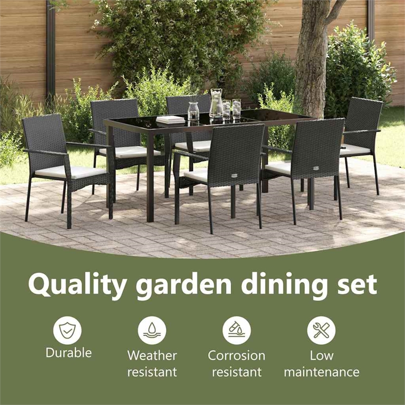 vidaXL Garden Dining Set 7 pcs Black Poly Rattan