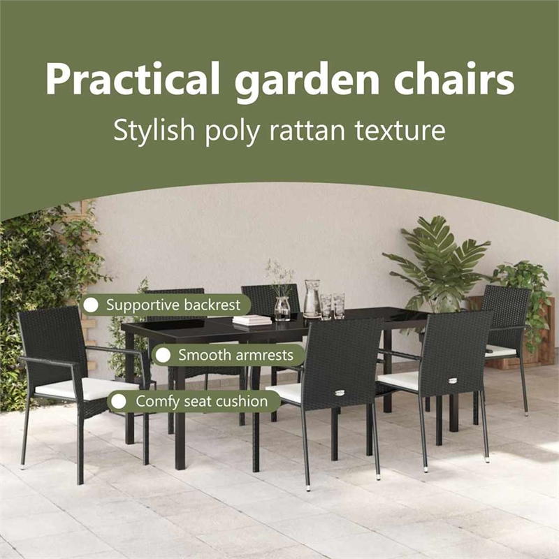 vidaXL Garden Dining Set 7 pcs Black Poly Rattan