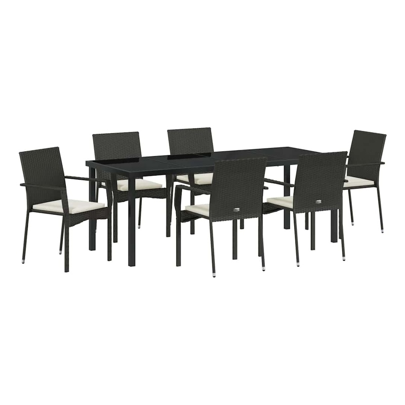 vidaXL Garden Dining Set 7 pcs Black Poly Rattan