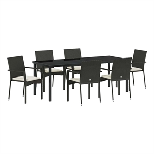 vidaXL Garden Dining Set 7 pcs Black Poly Rattan