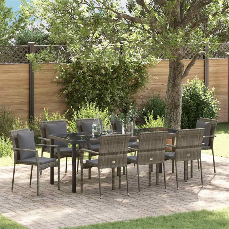 vidaXL Garden Dining Set 9 pcs Grey Poly Rattan