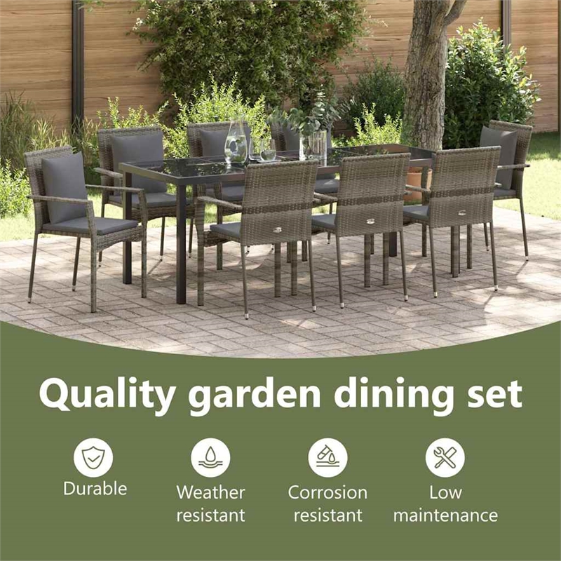 vidaXL Garden Dining Set 9 pcs Grey Poly Rattan