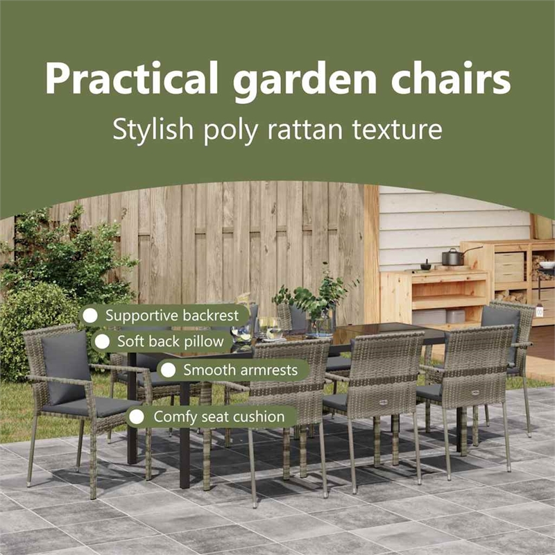 vidaXL Garden Dining Set 9 pcs Grey Poly Rattan