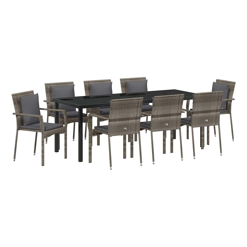 vidaXL Garden Dining Set 9 pcs Grey Poly Rattan