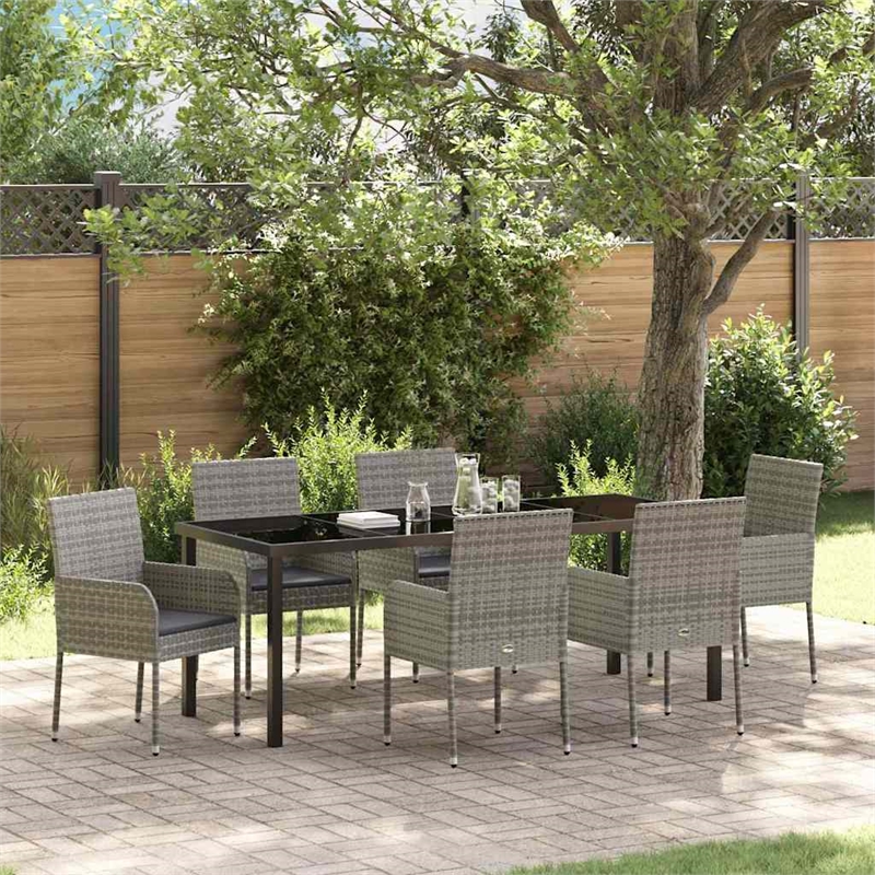 vidaXL Garden Dining Set 7 pcs Grey Poly Rattan
