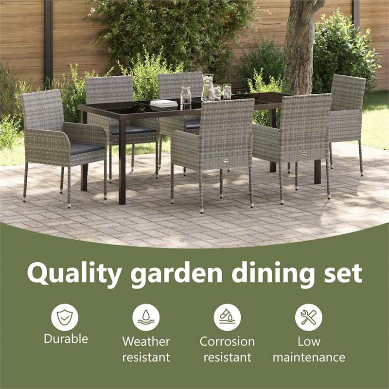 vidaXL Garden Dining Set 7 pcs Grey Poly Rattan