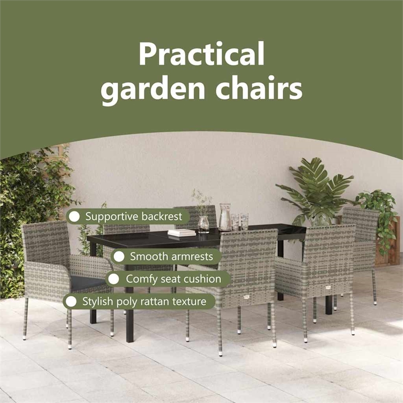 vidaXL Garden Dining Set 7 pcs Grey Poly Rattan