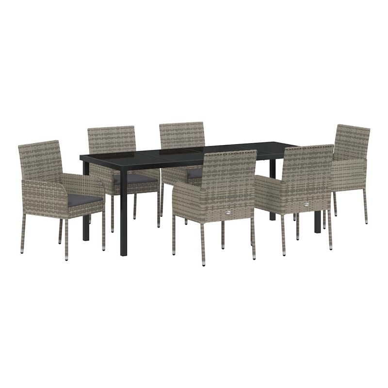 vidaXL Garden Dining Set 7 pcs Grey Poly Rattan